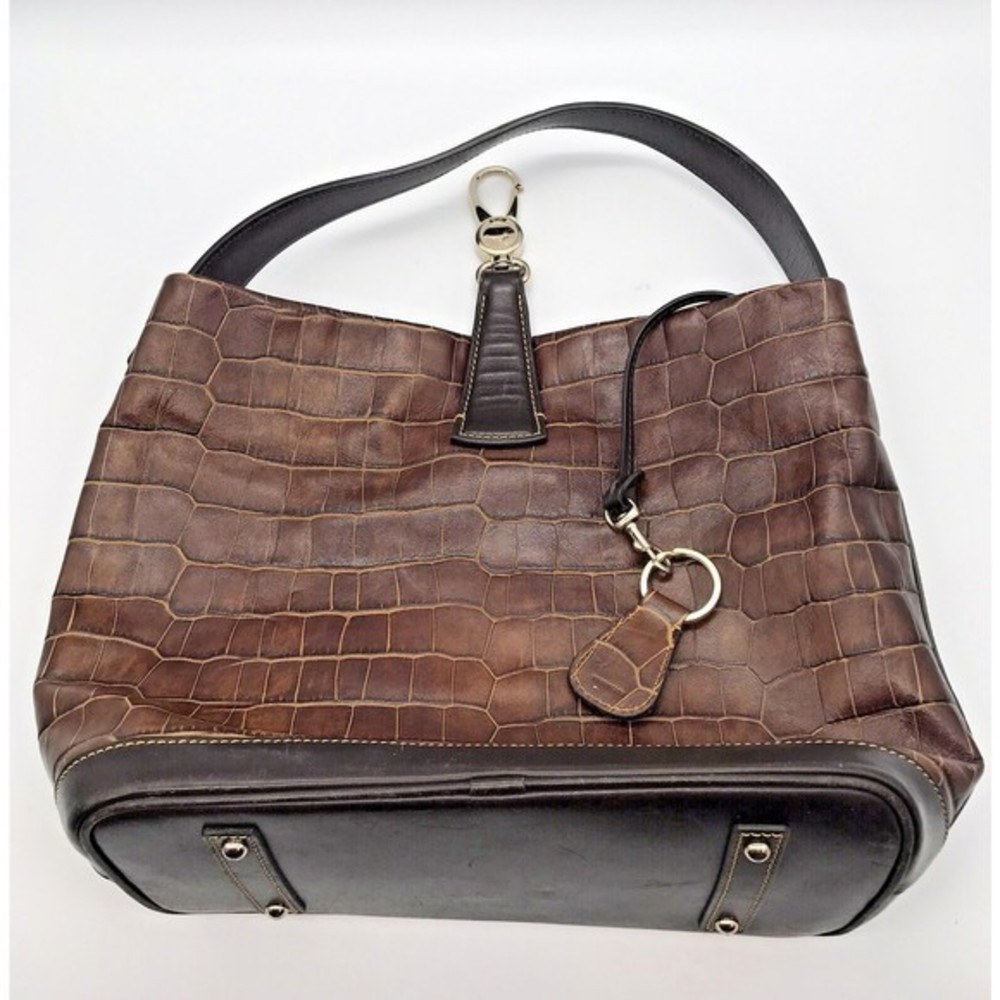 Dooney & Bourke Brown Croc-Embossed Shoulder Bag - Picture 5 of 11